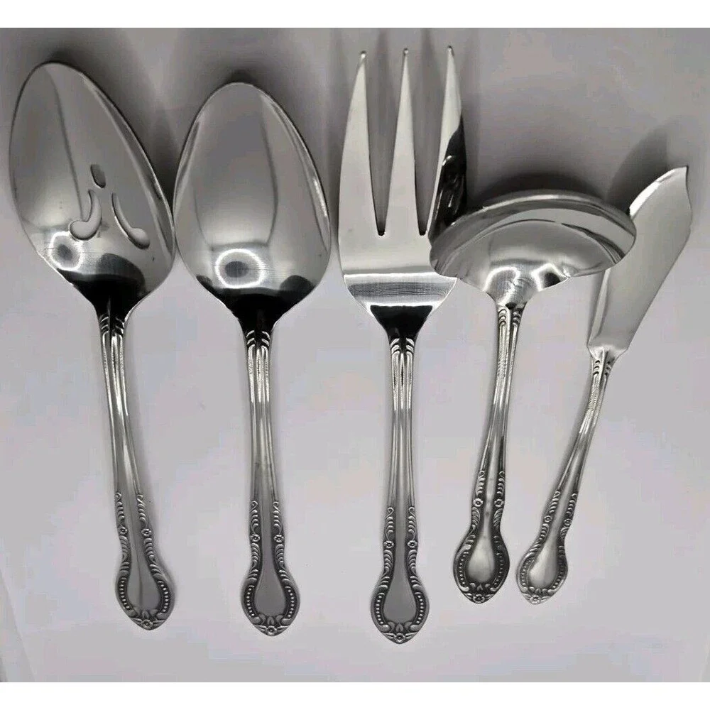 Columbia Beaded Handle Stainless Steel Flatware Serving Set 5 pcs.
